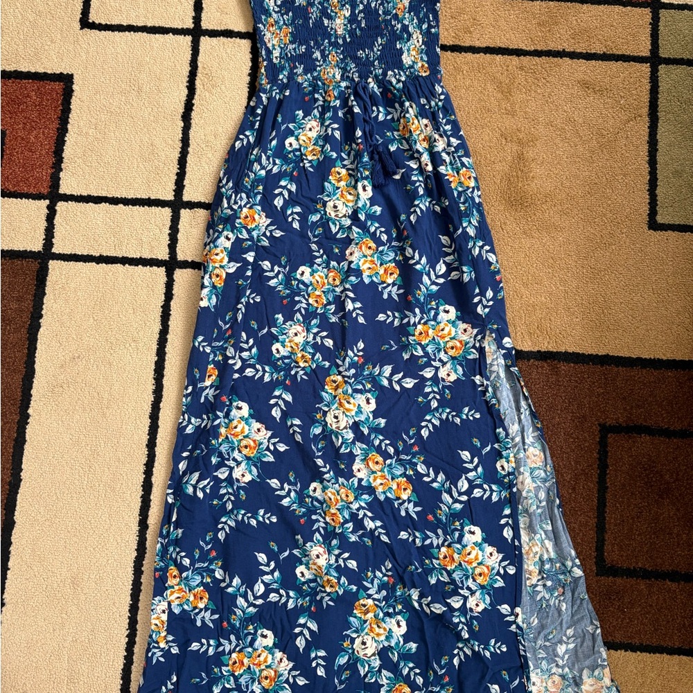 Blue Floral Maxi Slit Dress